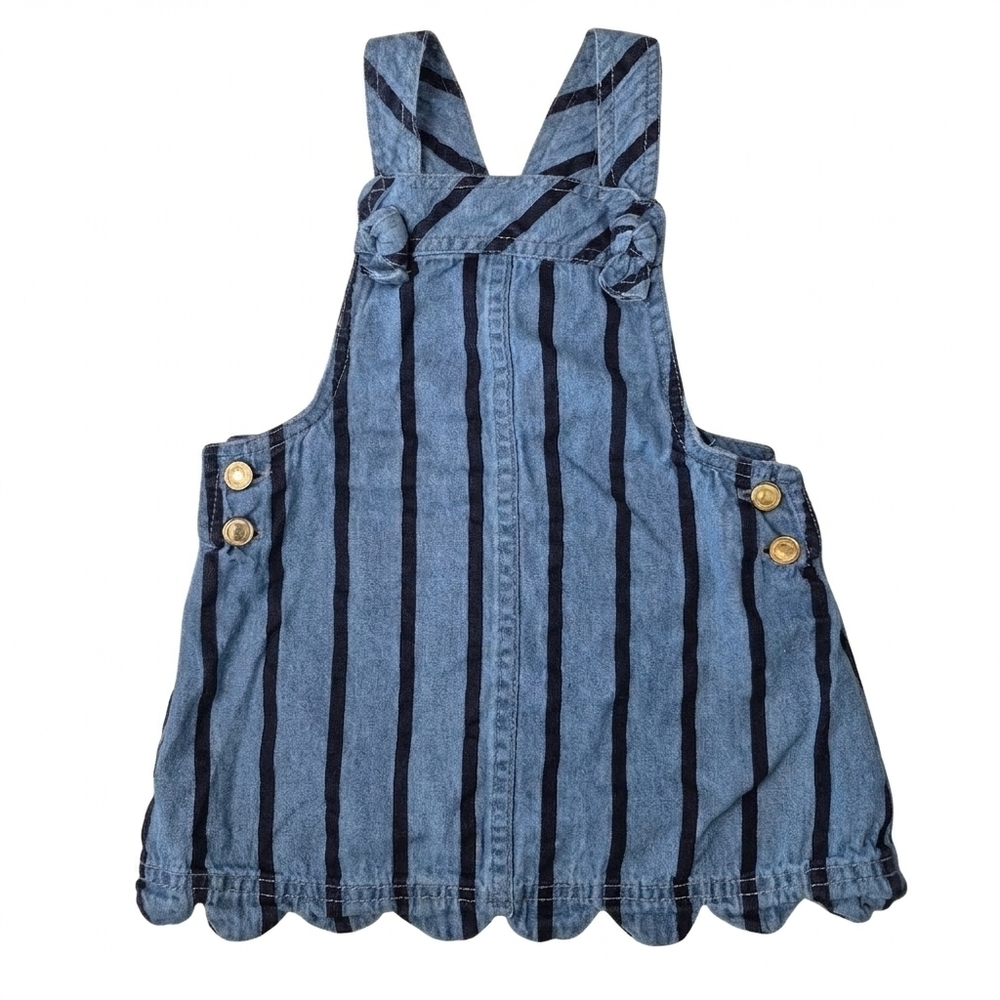 Gillian’s Closet Blue Striped Scalloped Overall Dress Jumper - 2T